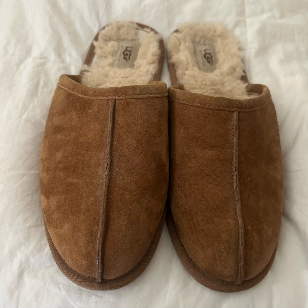 UGG Brown Scuff Shearling Slippers Sz 12